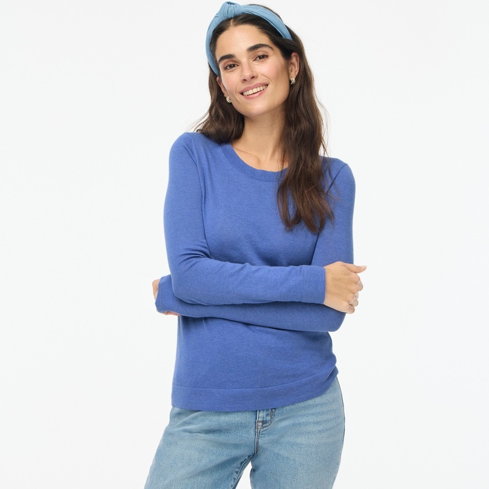 NWT J. Crew Teddie Purple Blue Cotton Pullover Sweater M Small hole Incl patch